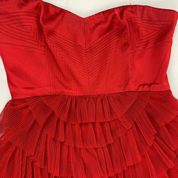BCBG MAXAZRIA Mesh Sas Gardenia Dress Rio Red Ruffle Tiered Strapless Sz 8P - Picture 3 of 10